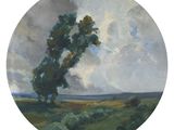 a painting of a tree in the middle of a field