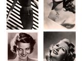 four black and white photos of a woman posing for a picture