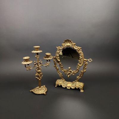 Petit miroir psyché en métal doré de style Louis XV à décor … - Photo 1