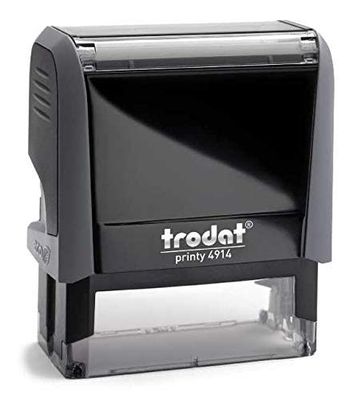 the stamper is black and white with the word trodat printed on it