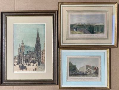 Trois estampes viennoises encadrées sous verre :