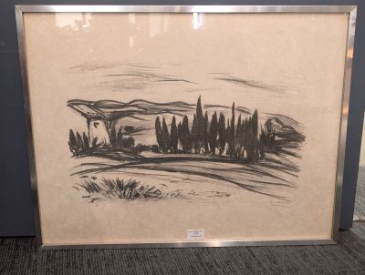 a picture of a drawing of a house in a field