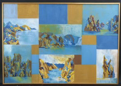 LYOUSRY (XXe) "Composition bleue aux paysages", huile sur to…