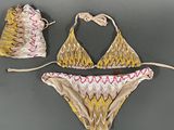 two pieces of swimsuit with a drawstring and a drawstring bag