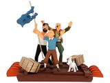 the figurine is of a man and two men on a boat with a dog