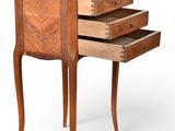 an image of a wooden table with three drawers on top of it