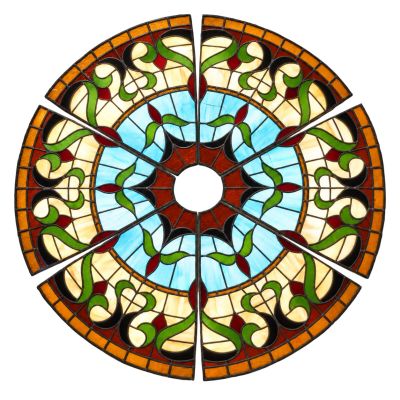 a circular stained glass window in the middle of a room