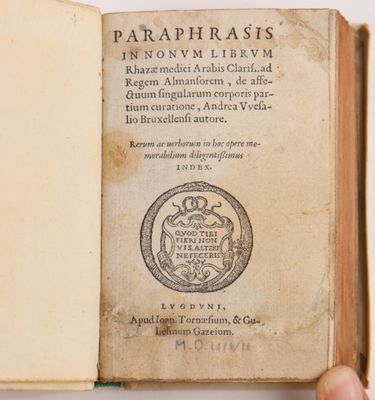 VESALE (André). Paraphrasis, in nonum librum Rhazae medici A… - Photo 1