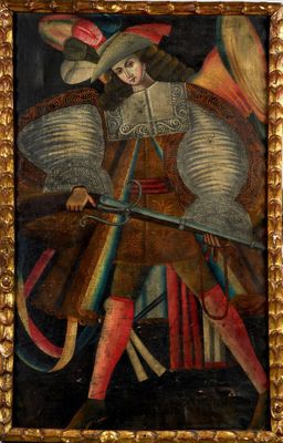 an image of a painting of a man in armor holding a sword