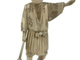 statue of a man with a sword and a hat on a white background