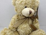 a brown teddy bear with a brown bow on it ' s neck