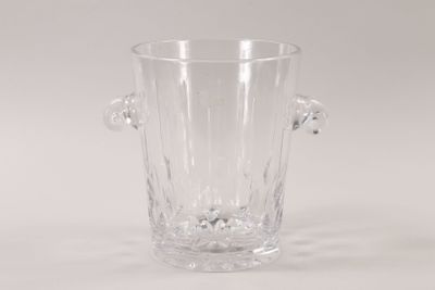 clear glass vase with handles and handles on a white background