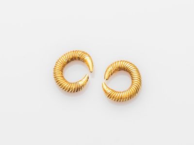 une paire de boucles d'oreilles en or sur fond blanc