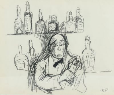 an image of a drawing of a woman sitting at a bar