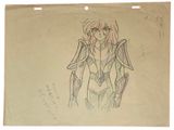drawing of a woman in a suit with a sword on a piece of paper