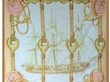 tableau représentant un voilier, dans un cadre orné de roses