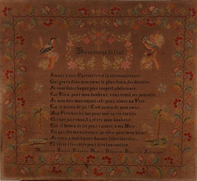 Broderie aux petits points, sur trame en lin, fils de coton:…