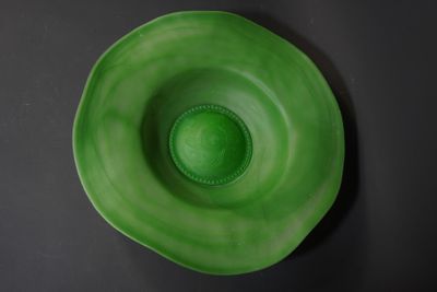 an image of a green plate on a black surface
