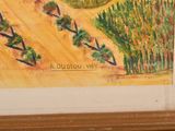 a picture of a painting of a farm in the country