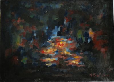 an oil painting of a painting of people sitting at a table