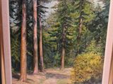 painting of a path in the woods with trees in the background
