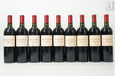 six bouteilles de vin rouge alignées sur une surface blanche