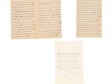 three pieces of paper with writing on them sitting next to each other