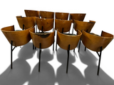 a group of chairs sitting in a circle on a white surface
