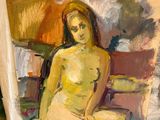 a painting of a nude woman sitting on a table