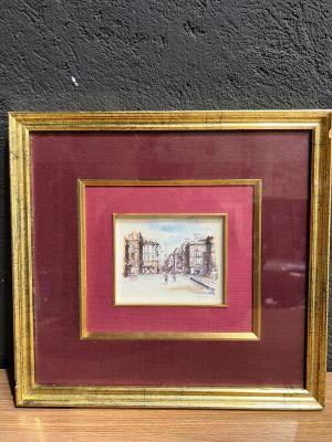 Rue de Paris aquarelle ep XX signée illisible dim à vue 13x1…