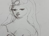 dessin représentant une femme en robe, avec une fleur dans les cheveux