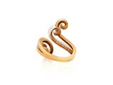 a gold and diamond ring with a swirl design