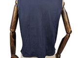 the back view of a mannequin torso with a blue shirt on it