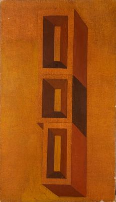 an image of a painting of three squares on a yellow background