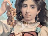 painting of a young girl holding a bunch of grapes in her hand