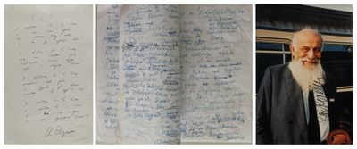 two pictures of a man with a long white beard and a handwritten letter