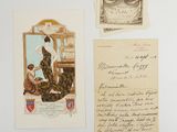 two old postcards and a letter on a white surface