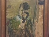tableau représentant un homme armé, dans un cadre en bois