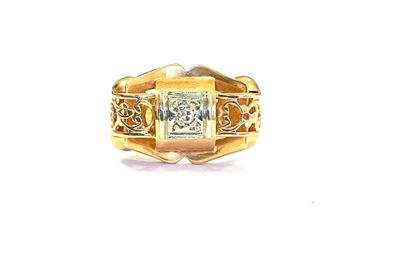 an image of a gold ring with a princess cut diamond in the center