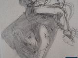 a drawing of a woman sitting on a chair