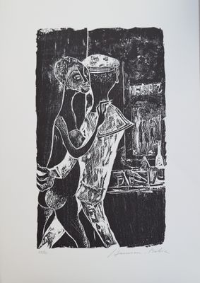 une image représentant un dessin en noir et blanc d'un homme dans une cuisine
