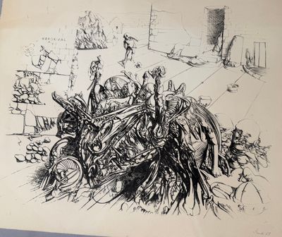 un dessin en noir et blanc représentant un homme à moto