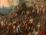 an image of a painting of a group of people on a hill