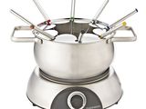 une image d'une casserole Fondini en acier inoxydable avec six fourchettes