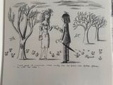 a drawing of a man and a woman talking to each other