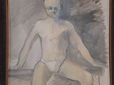 a painting of a man sitting in a chair