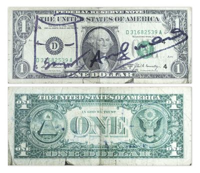 an image of a one dollar bill with a signature on it