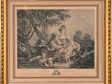 une image représentant un dessin d'une femme et d'un enfant dans un décor boisé