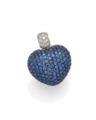 a sapphire and diamond heart pendant, by van cleef