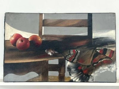 a picture of a painting of apples on a table